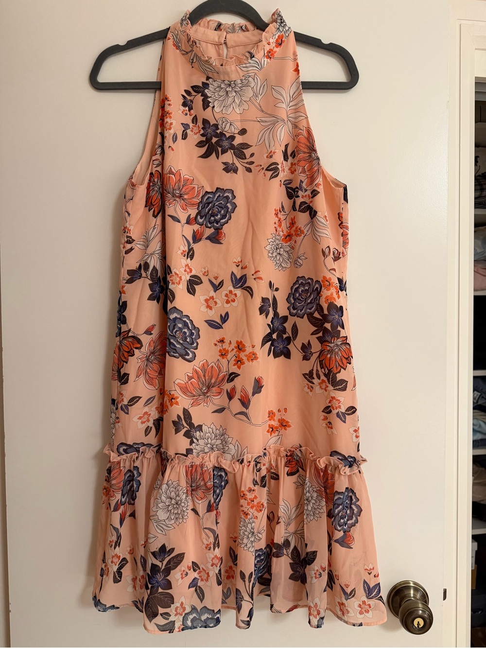 Vince Camuto Peach Floral Halter Midi Dress